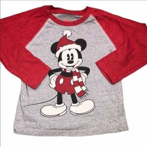 NWT Disney Junior Mickey Mouse Santa Christmas Raglan Long Sleeve Tshirt New 18M